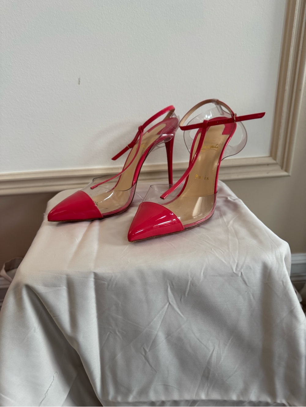 Christian Louboutin Clear PVC Pointed-Toe Stilettos with Pink Patent Accents